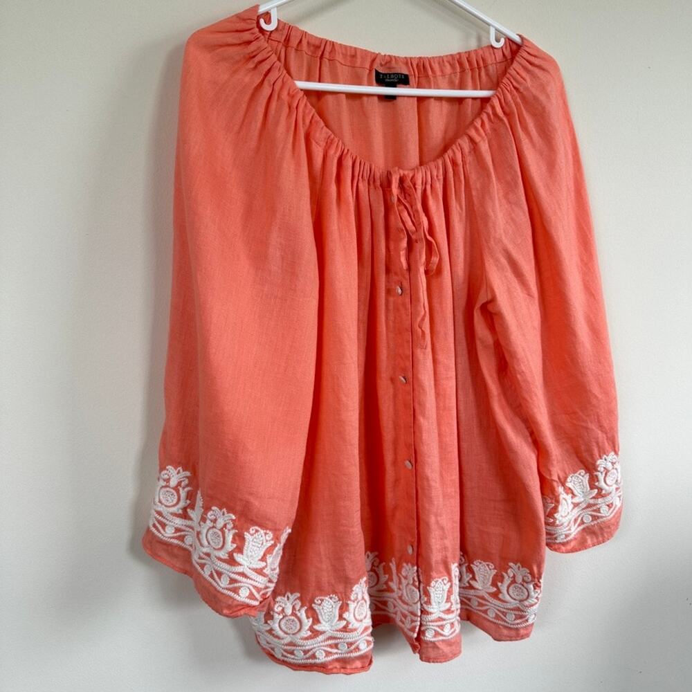 Talbots 100% Linen Floral Embroidered Peasant Blouse Womens Size MEDIUM Coral - Picture 7 of 11